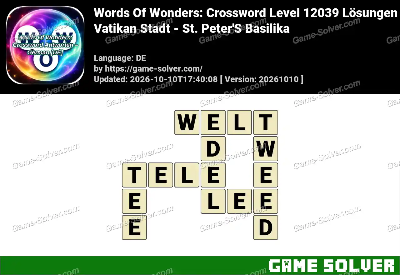 Words Of Wonders: Crossword Level 12039 Lösungen – Vatikan Stadt – St. Peter’S Basilika